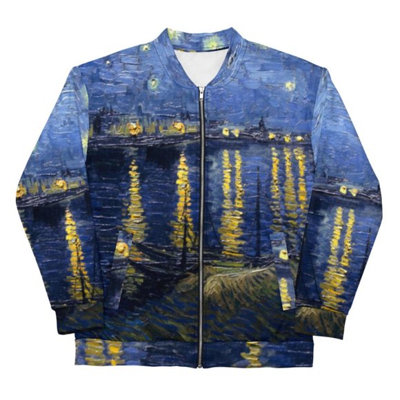 Vincent Van Gogh Starry Night Over the Rhone Famous Retro Painting Bomber Jacket - Picture 5 of 10